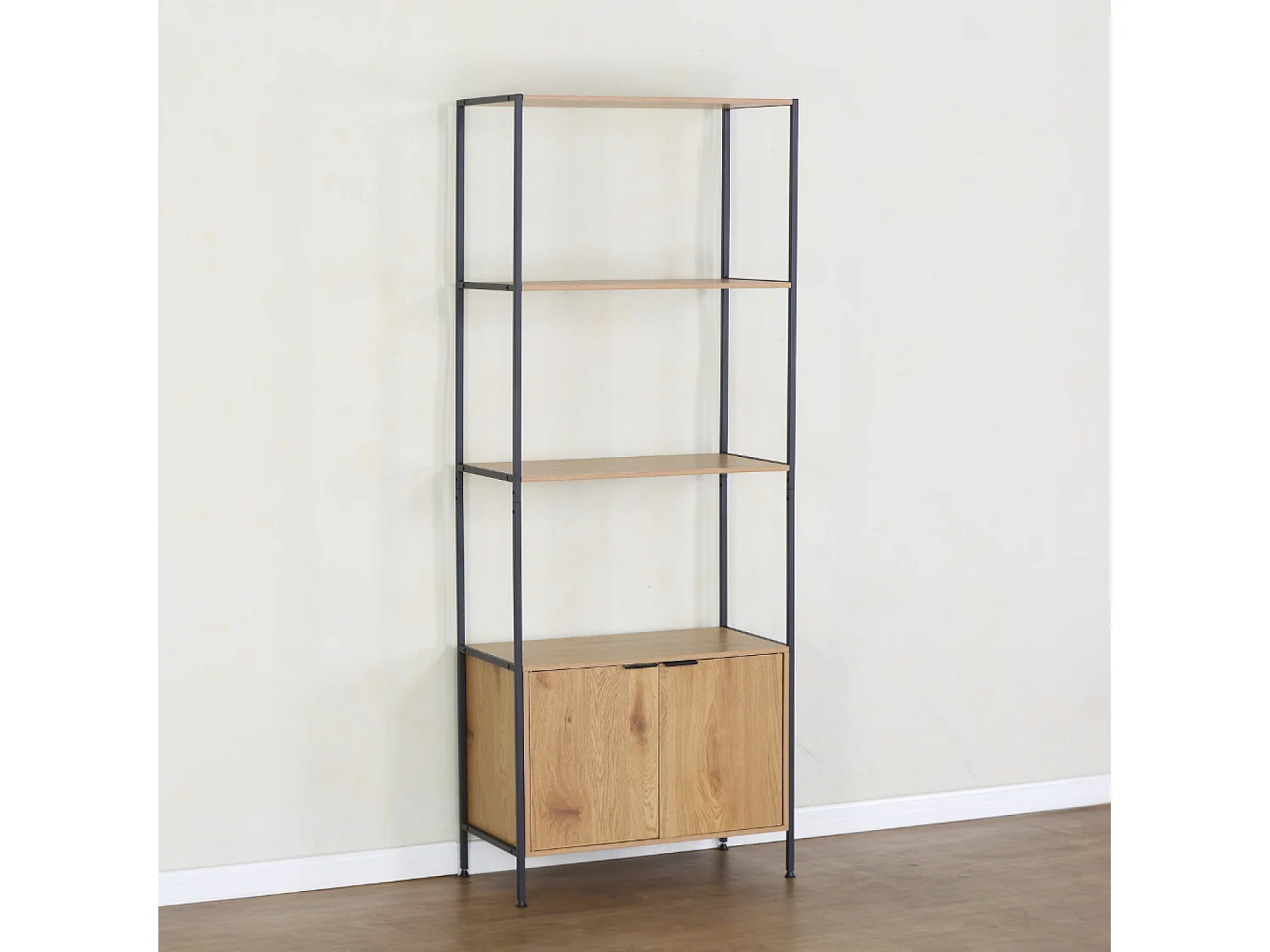 Etagère 4 rangements et placard 176 cm bois et noir TYDIE