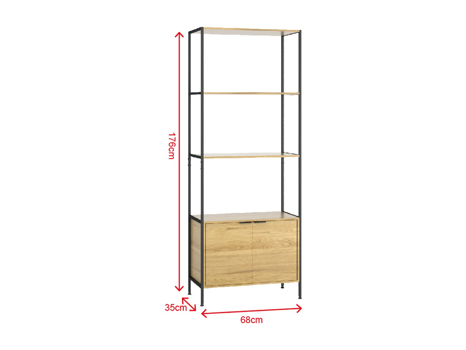 Etagère 4 rangements et placard 176 cm bois et noir TYDIE