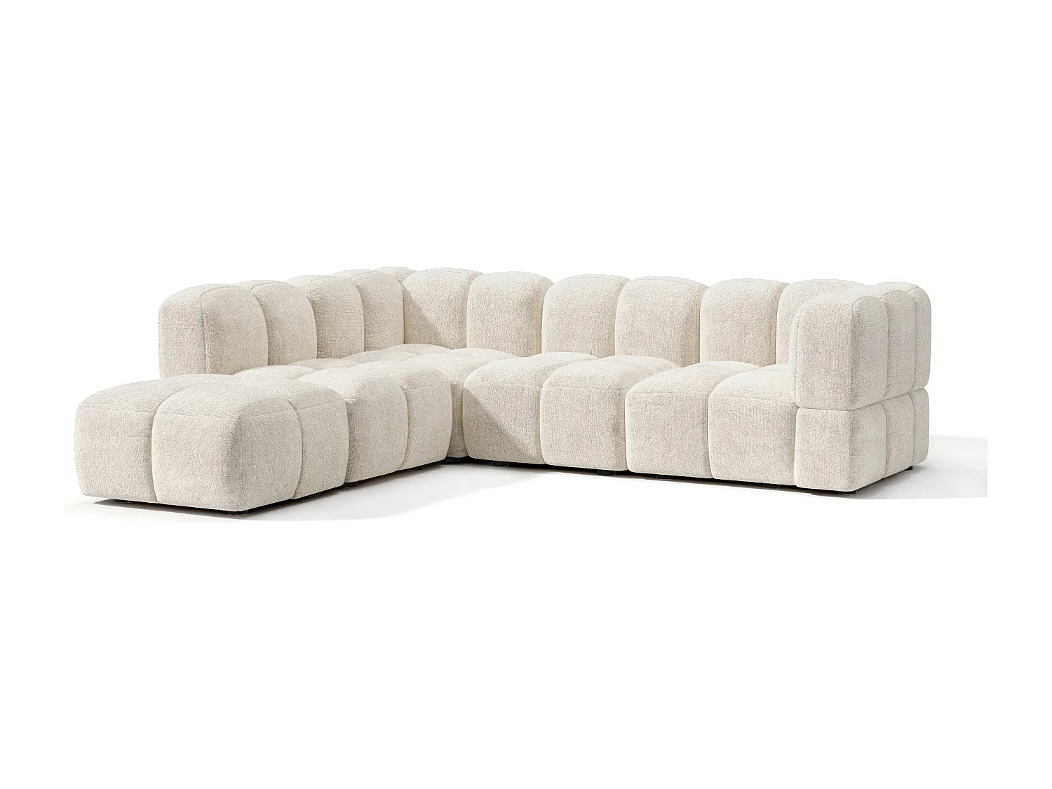 Canapé grand angle gauche modulable 7 places velours texturé crème NUBI