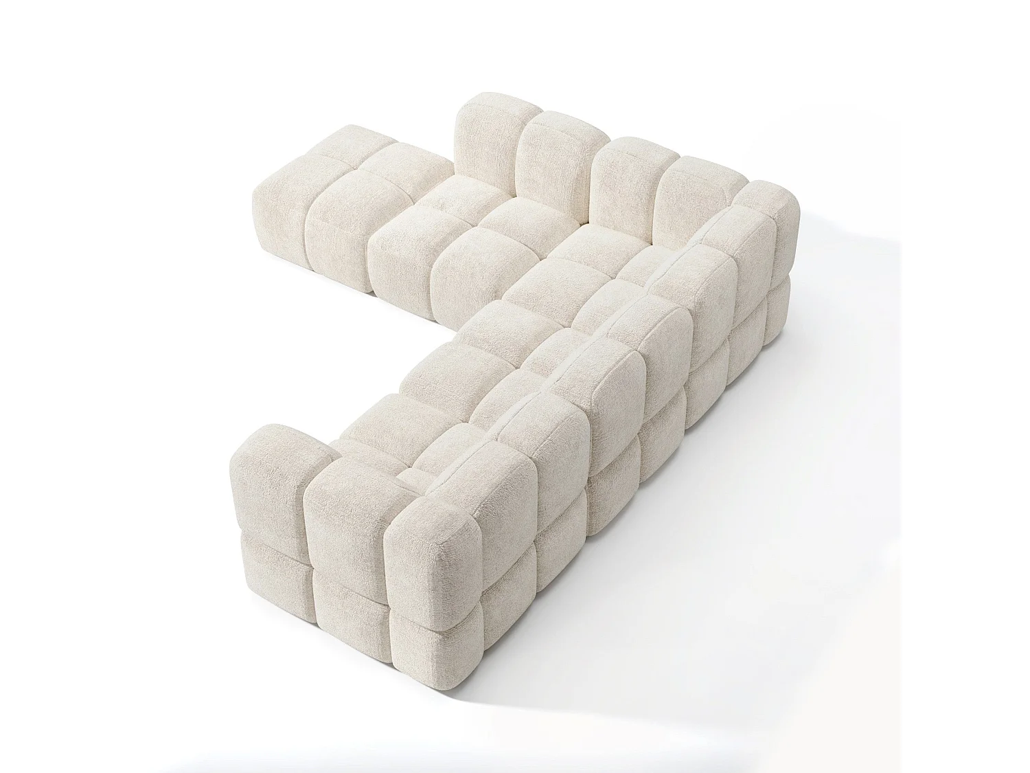 Canapé grand angle gauche modulable 7 places velours texturé crème NUBI