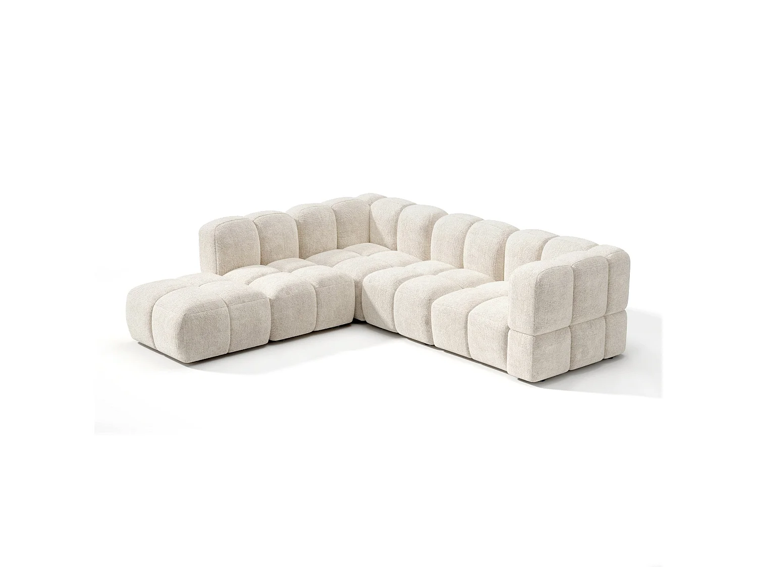 Canapé grand angle gauche modulable 7 places velours texturé crème NUBI