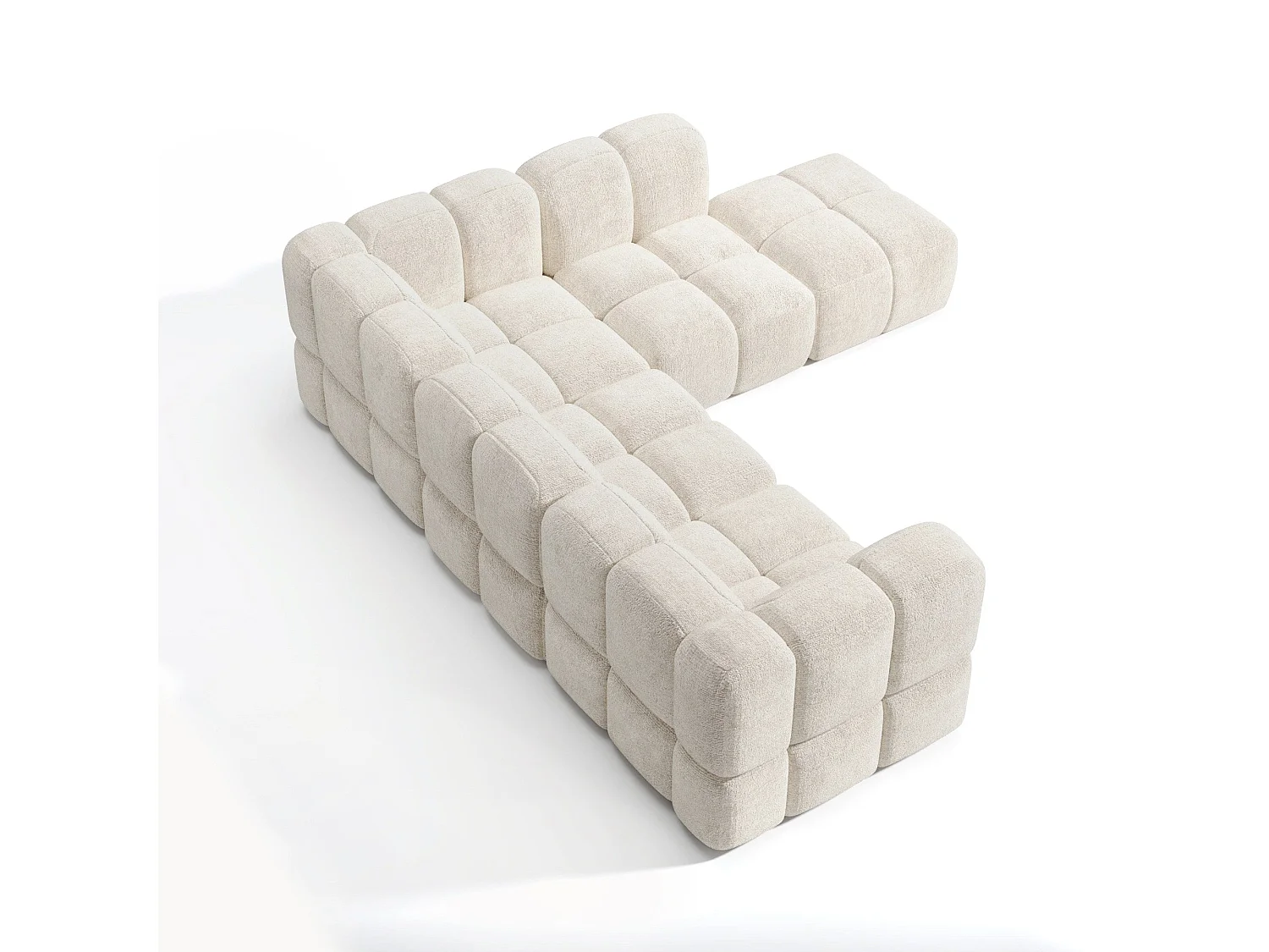 Canapé grand angle droit modulable 7 places velours texturé crème NUBI