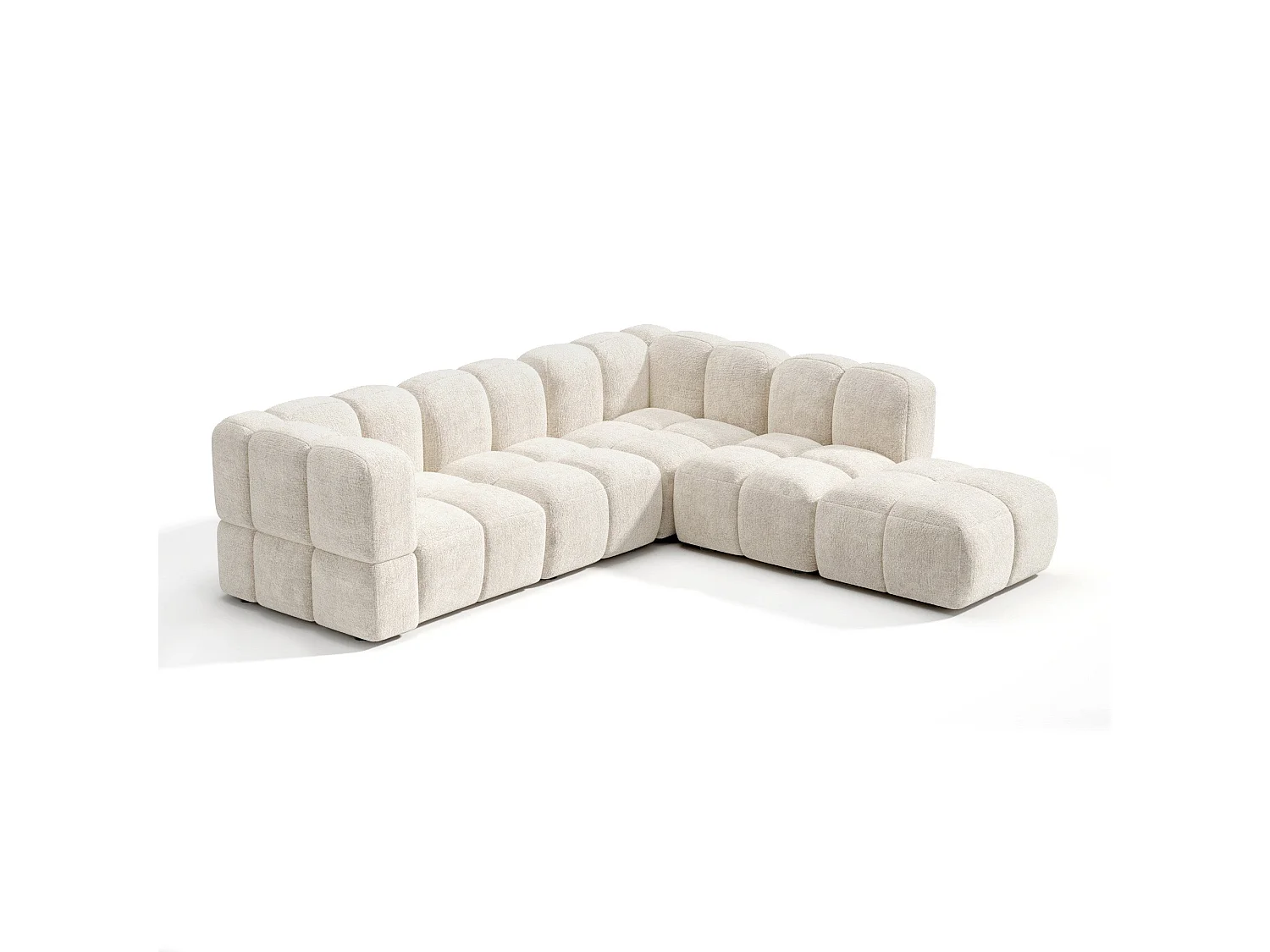 Canapé grand angle droit modulable 7 places velours texturé crème NUBI