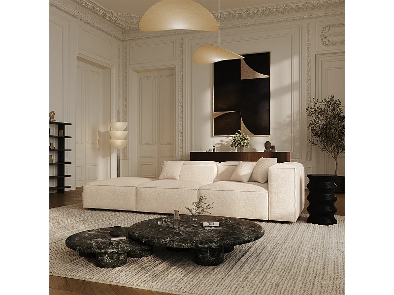 Canapé modulable 4-5 places droit velours chenillé crème CUBI