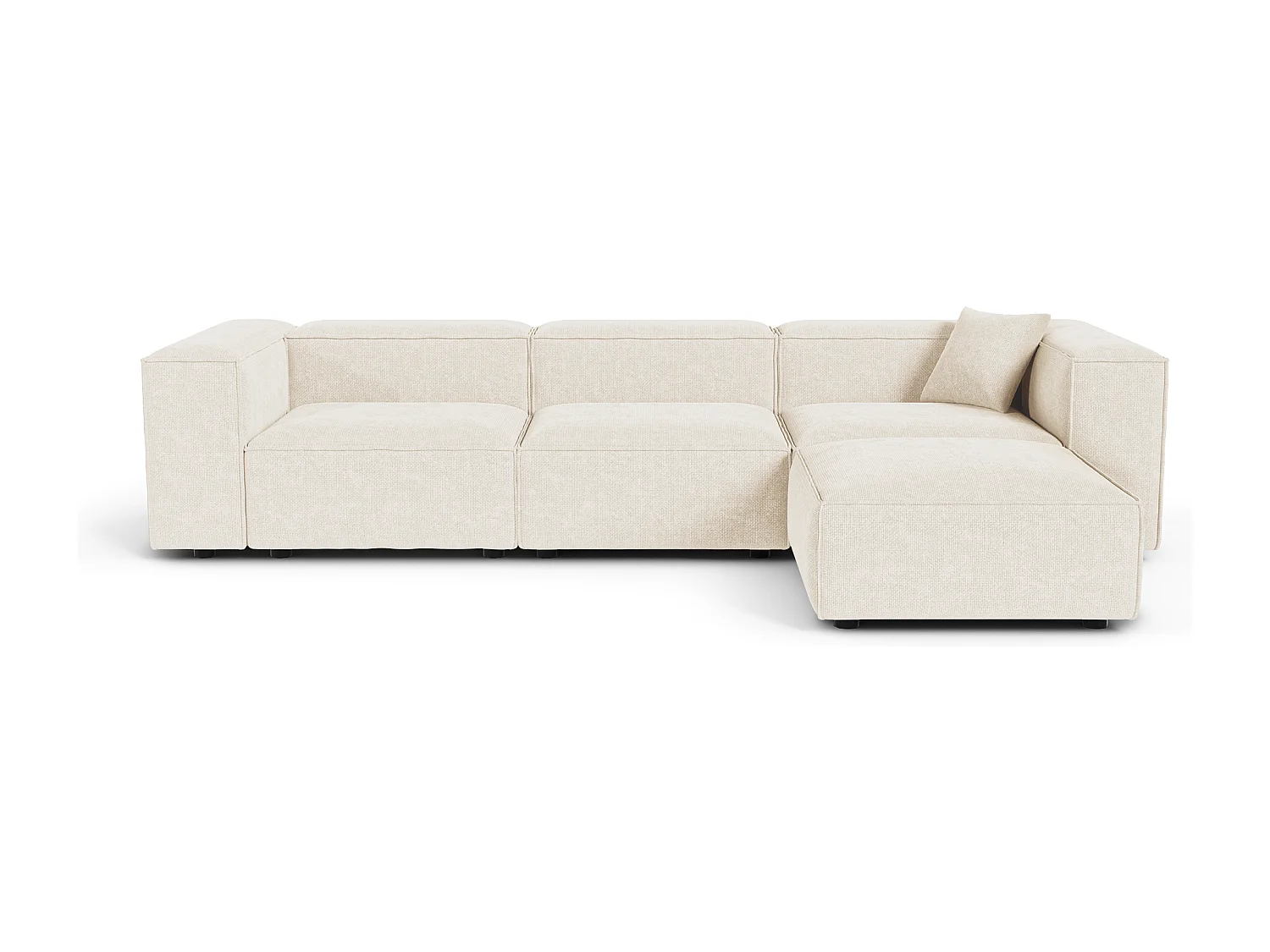 Canapé d'angle modulable 5-6 places velours chenillé crème CUBI