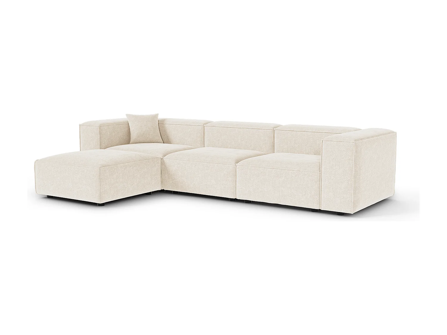 Canapé d'angle modulable 5-6 places velours chenillé crème CUBI