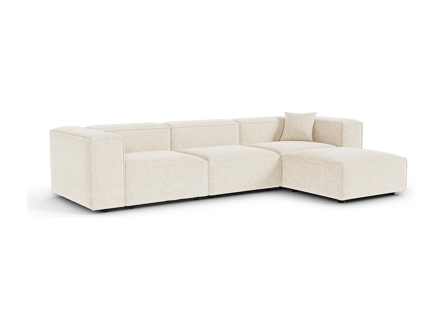 Canapé d'angle modulable 5-6 places velours chenillé crème CUBI