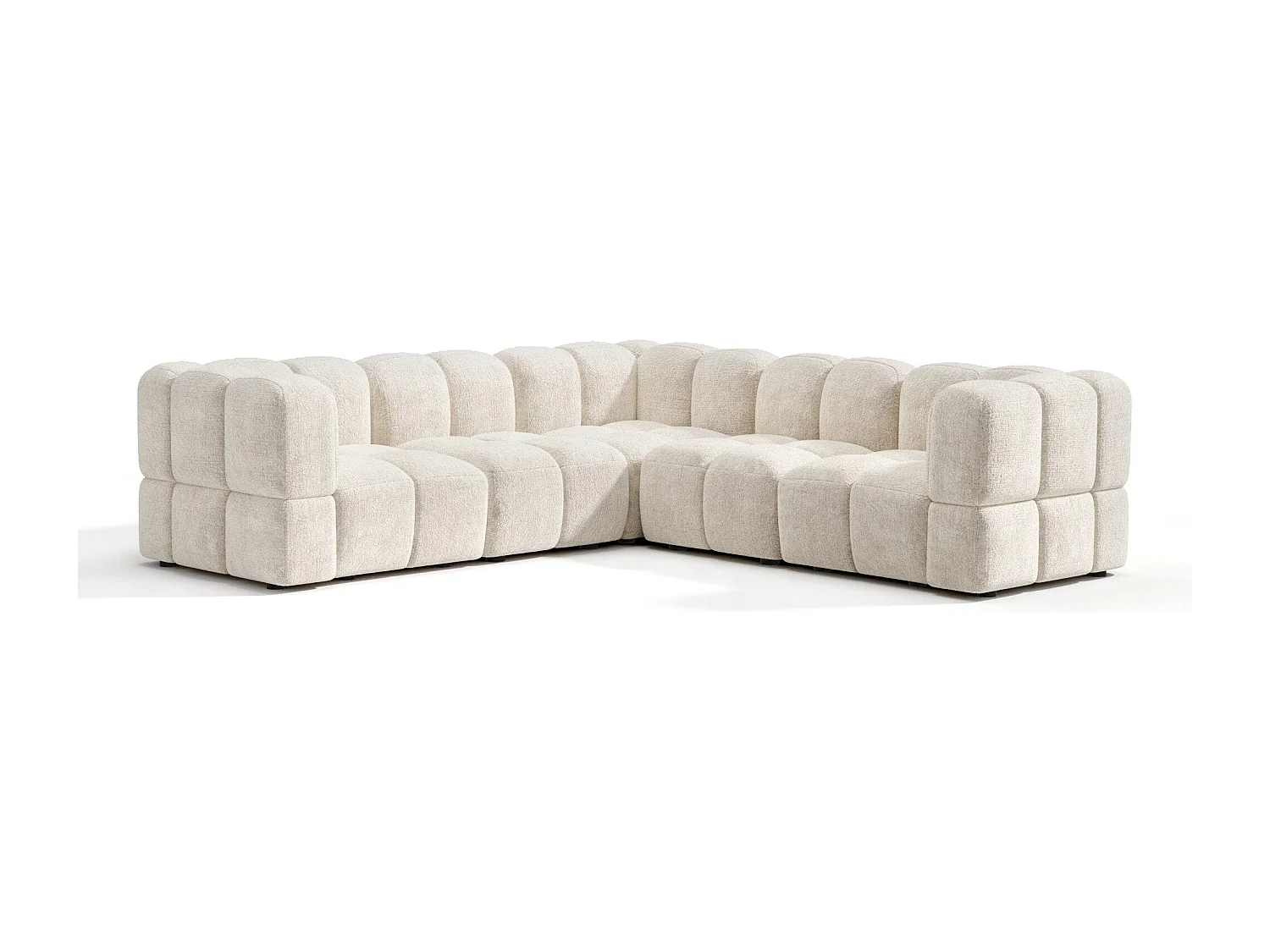 Canapé d'angle panoramique modulable 7-8 places velours texturé crème NUBI