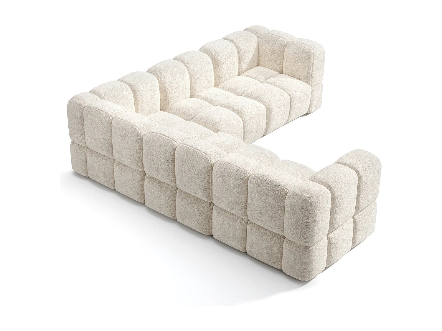 Canapé d'angle panoramique modulable 7-8 places velours texturé crème NUBI