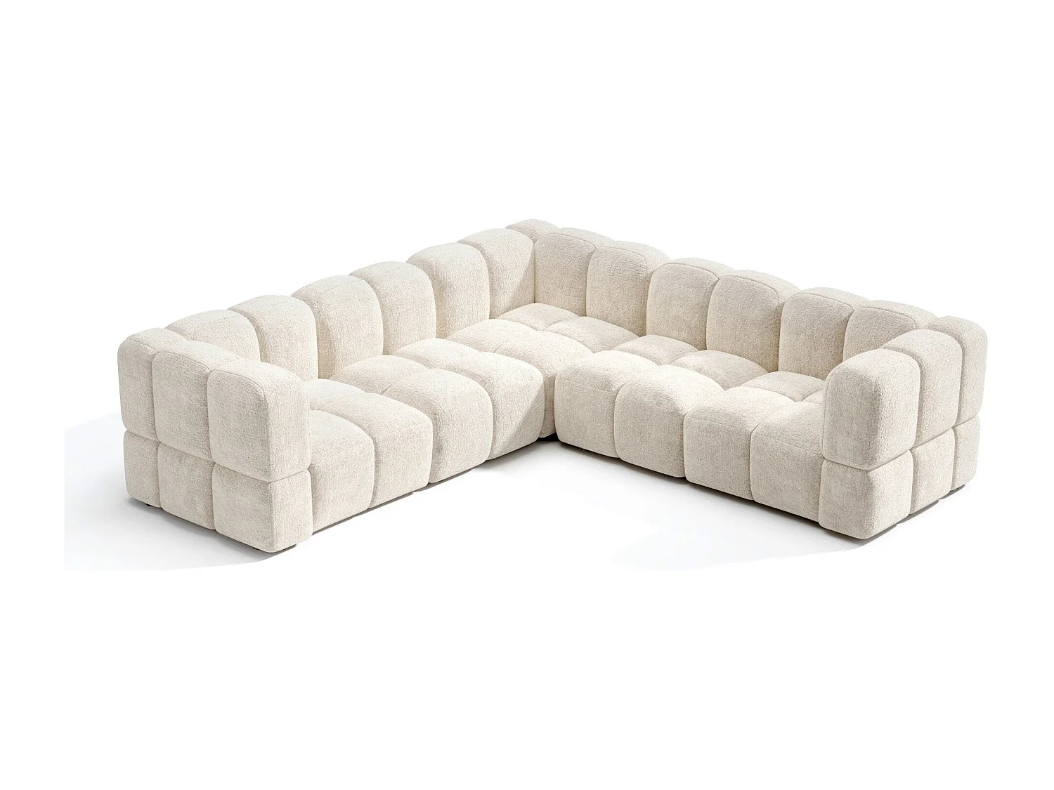 Canapé d'angle panoramique modulable 7-8 places velours texturé crème NUBI