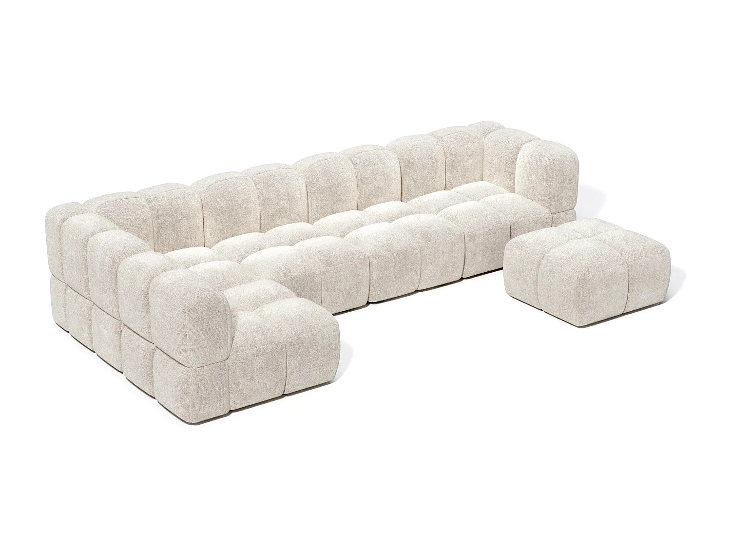 Canapé grand angle modulable 8 places velours texturé crème NUBI