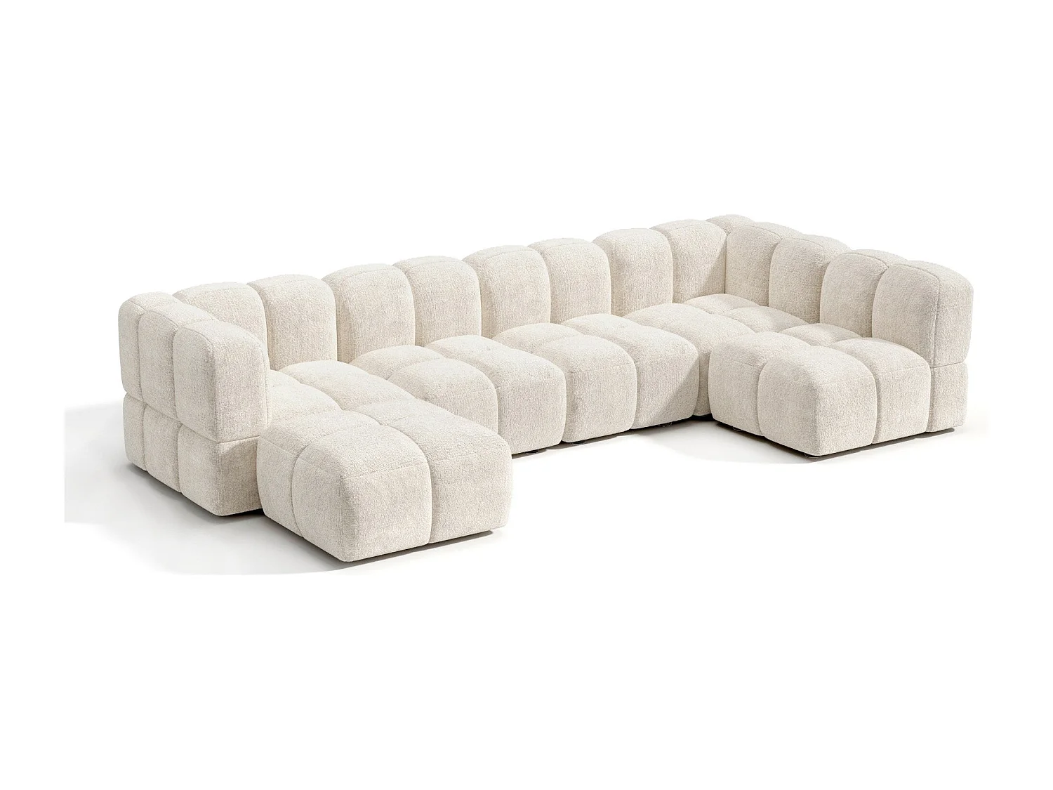 Canapé grand angle modulable 8 places velours texturé crème NUBI