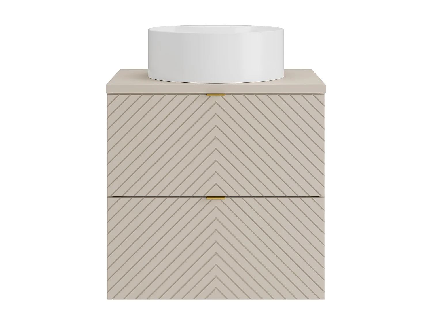 Meuble de salle de bain suspendu en chevrons avec vasque à poser ronde - Beige - 60 cm - DORIONI