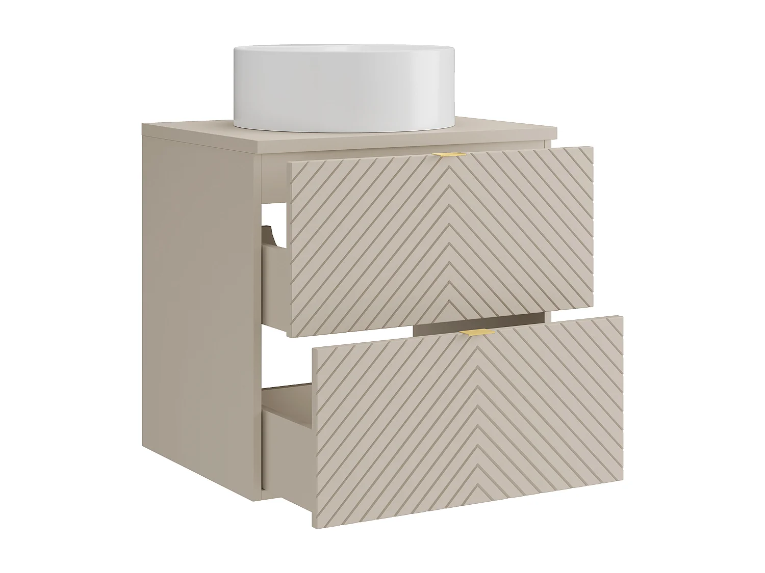 Meuble de salle de bain suspendu en chevrons avec vasque à poser ronde - Beige - 60 cm - DORIONI