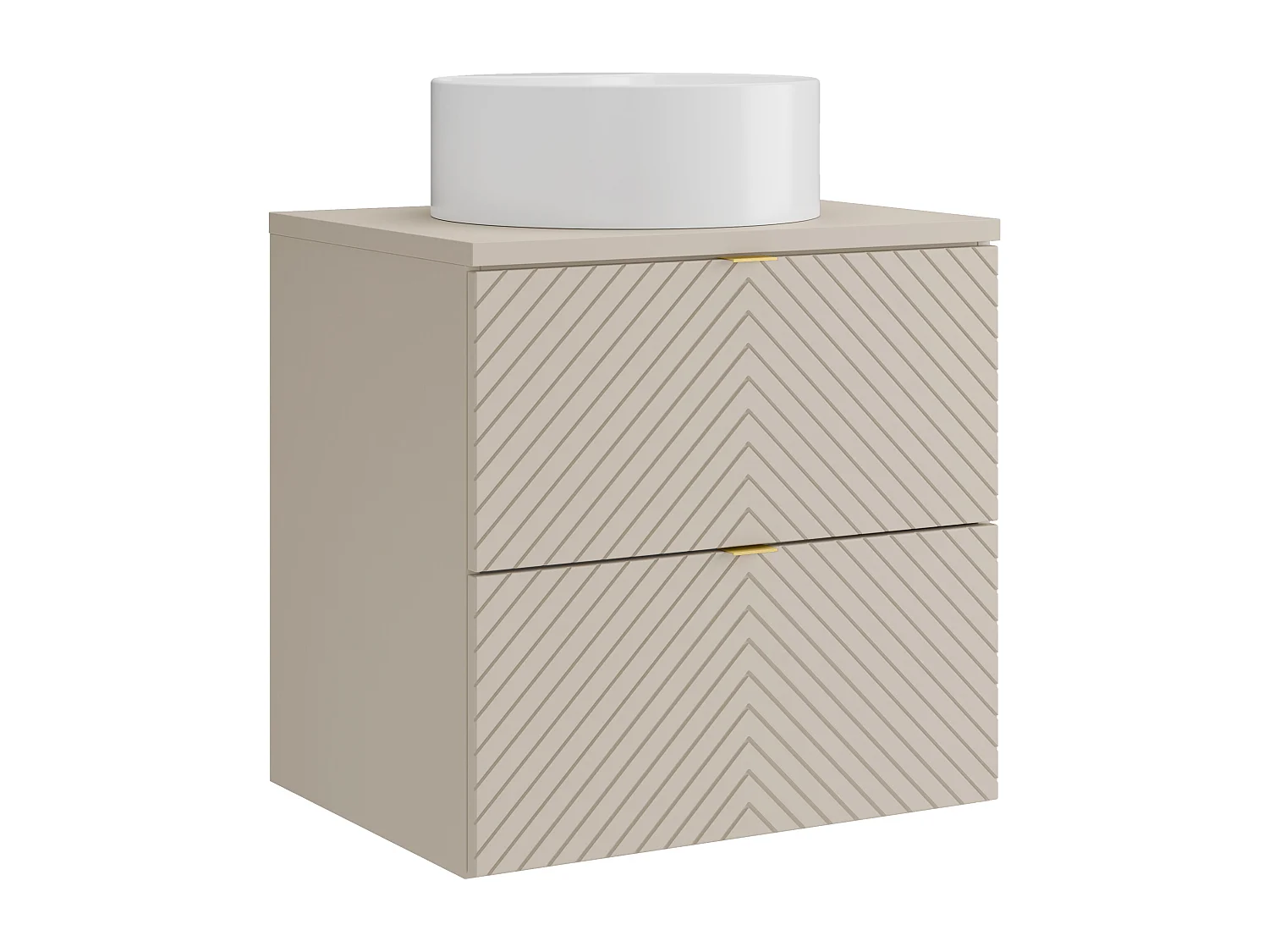 Meuble de salle de bain suspendu en chevrons avec vasque à poser ronde - Beige - 60 cm - DORIONI