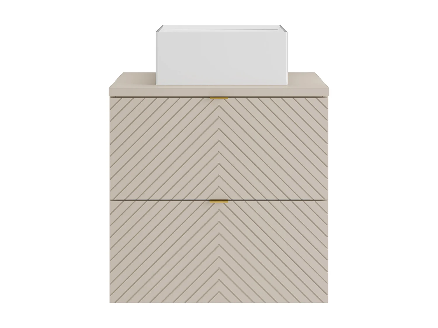 Meuble de salle de bain suspendu en chevrons avec vasque à poser carrée - Beige - 60 cm - DORIONI