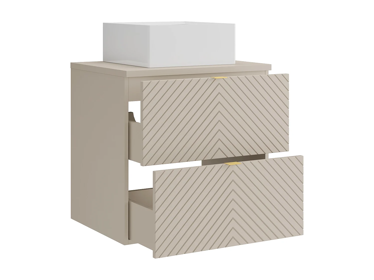 Meuble de salle de bain suspendu en chevrons avec vasque à poser carrée - Beige - 60 cm - DORIONI