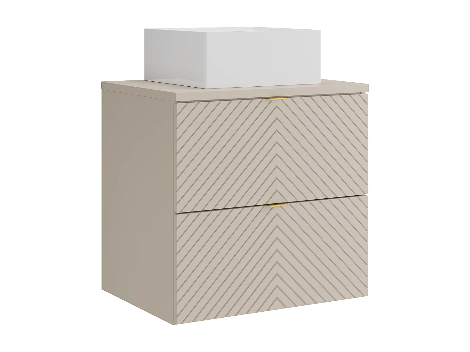 Meuble de salle de bain suspendu en chevrons avec vasque à poser carrée - Beige - 60 cm - DORIONI