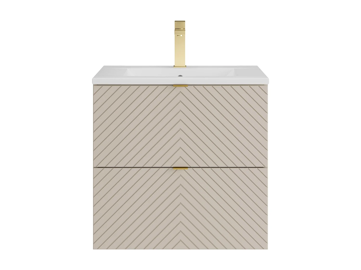 Hängender Badschrank mit Einbauwaschbecken und Armatur - Beige - 60 cm - DORIONI