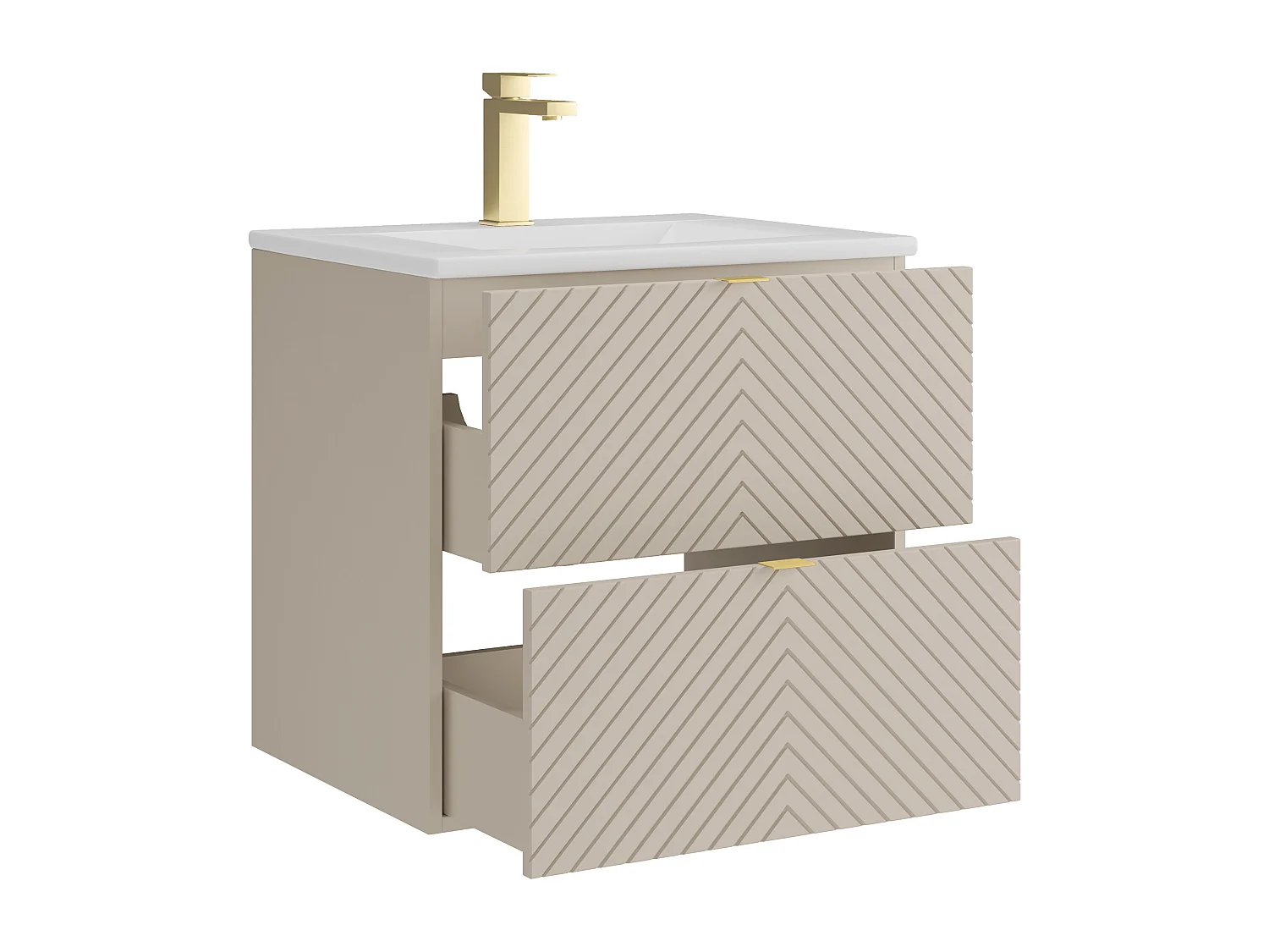 Hängender Badschrank mit Einbauwaschbecken und Armatur - Beige - 60 cm - DORIONI