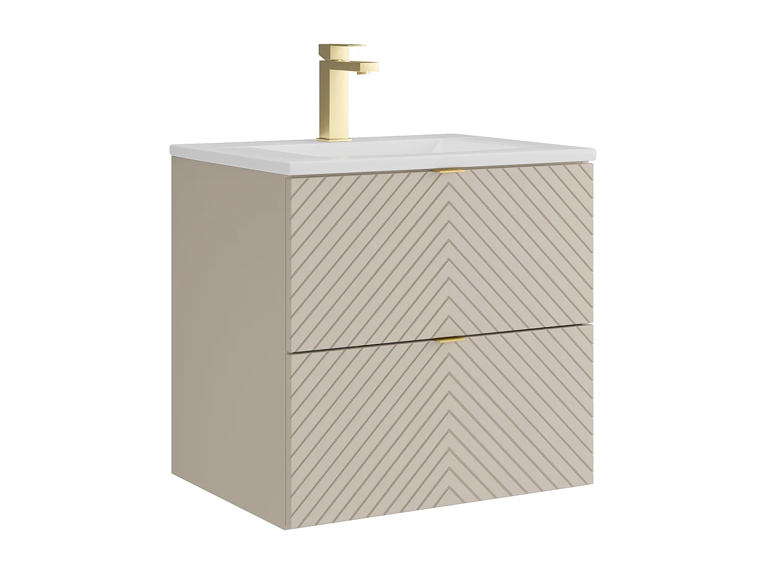 Hängender Badschrank mit Einbauwaschbecken und Armatur - Beige - 60 cm - DORIONI