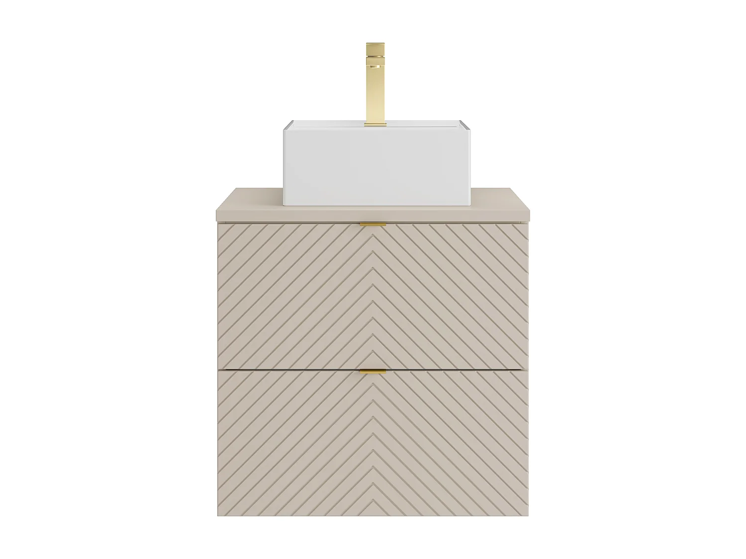 Meuble de salle de bain suspendu avec vasque à poser carrée et robinet - Beige - 60 cm - DORIONI