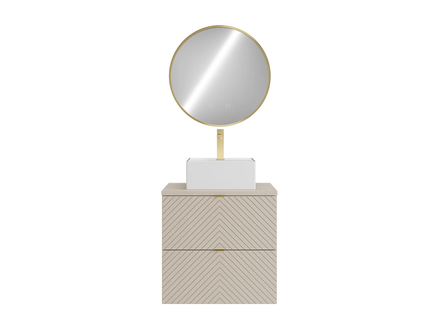 Meuble de salle de bain suspendu avec vasque à poser carrée, robinet et miroir - Beige - 60 cm - DORIONI