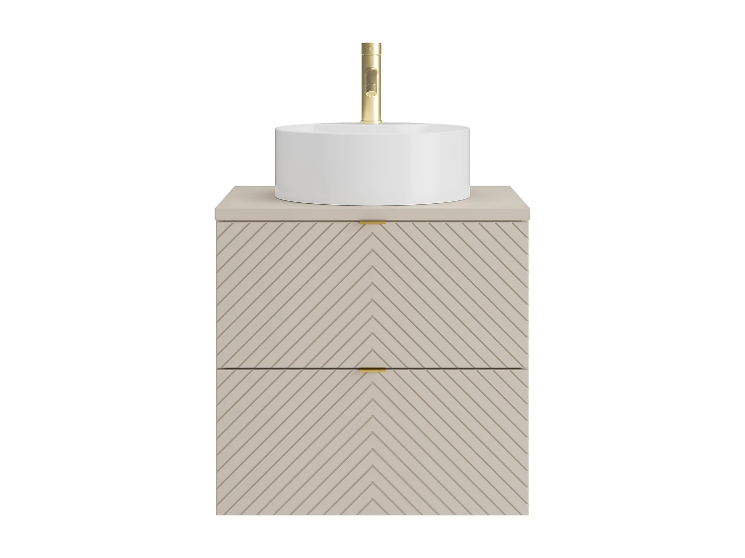 Meuble de salle de bain suspendu avec vasque à poser ronde et robinet - Beige - 60 cm - DORIONI