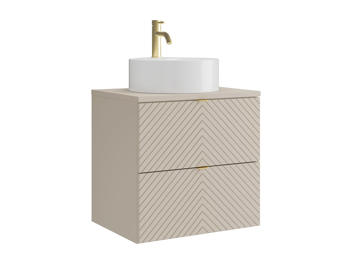 Meuble de salle de bain suspendu avec vasque à poser ronde et robinet - Beige - 60 cm - DORIONI