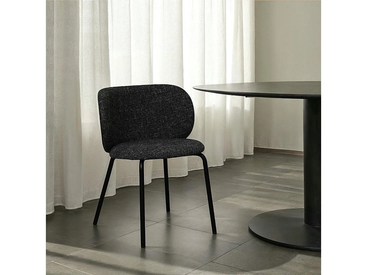 Esszimmerstühle 2er Set Nanna - Stoff (Bouclé) & Metall - Schwarz