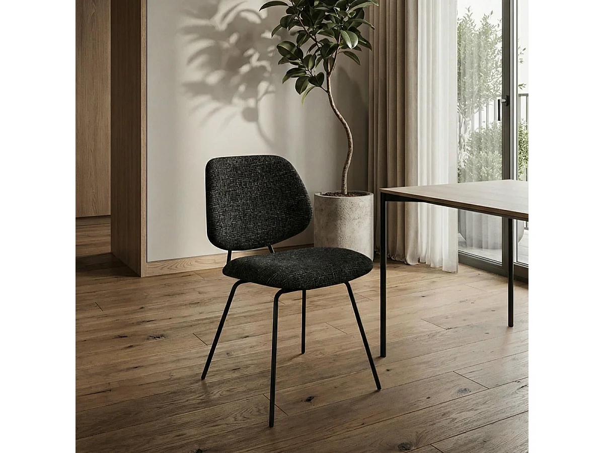 Esszimmerstühle 6er Set Sofia - Stoff (Bouclé) & Metall - Schwarz