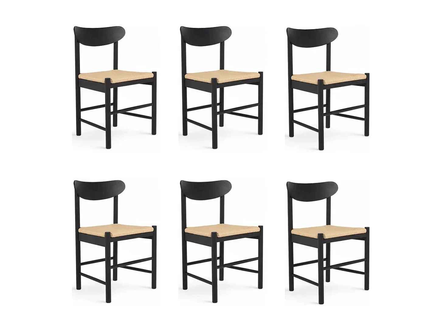 Esszimmerstühle 6er Set Malou - Papiergarn & Massives Eichenholz - Schwarz