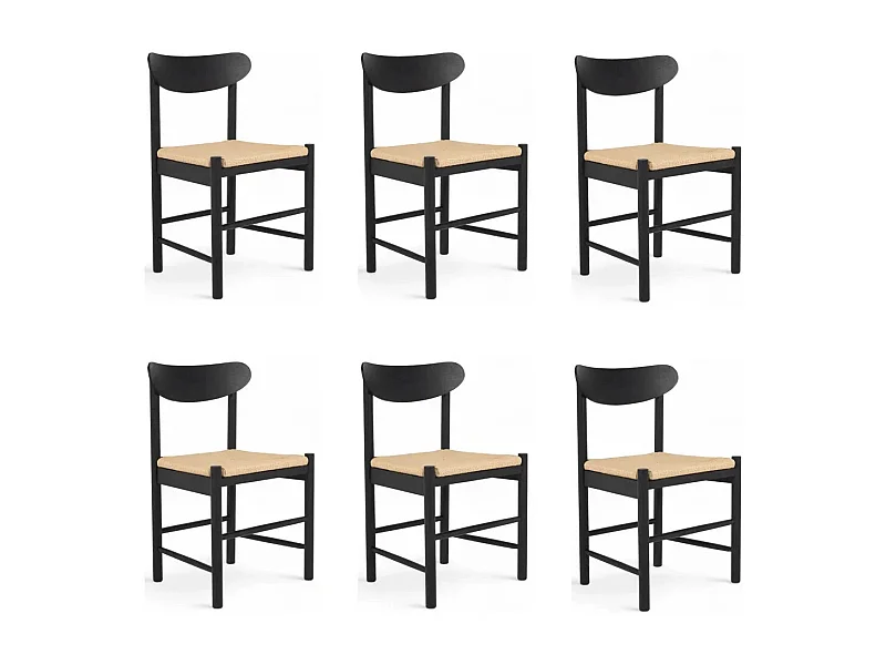 Esszimmerstühle 6er Set Malou - Papiergarn & Massives Eichenholz - Schwarz