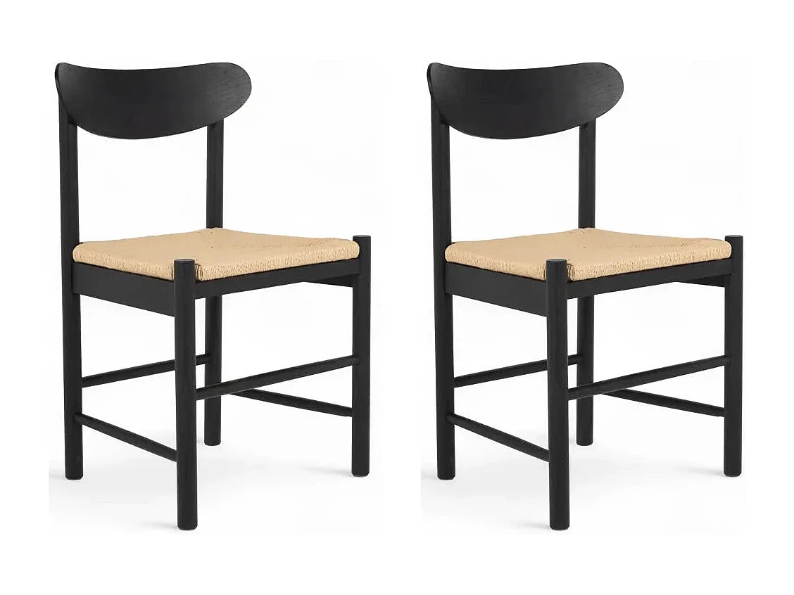 Esszimmerstühle 2er Set Malou - Papiergarn & Massives Eichenholz - Schwarz