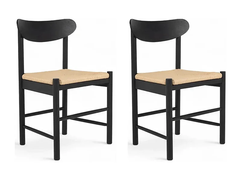 Esszimmerstühle 2er Set Malou - Papiergarn & Massives Eichenholz - Schwarz