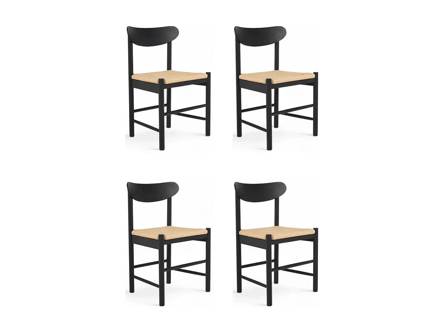 Esszimmerstühle 4er Set Malou - Papiergarn & Massives Eichenholz - Schwarz