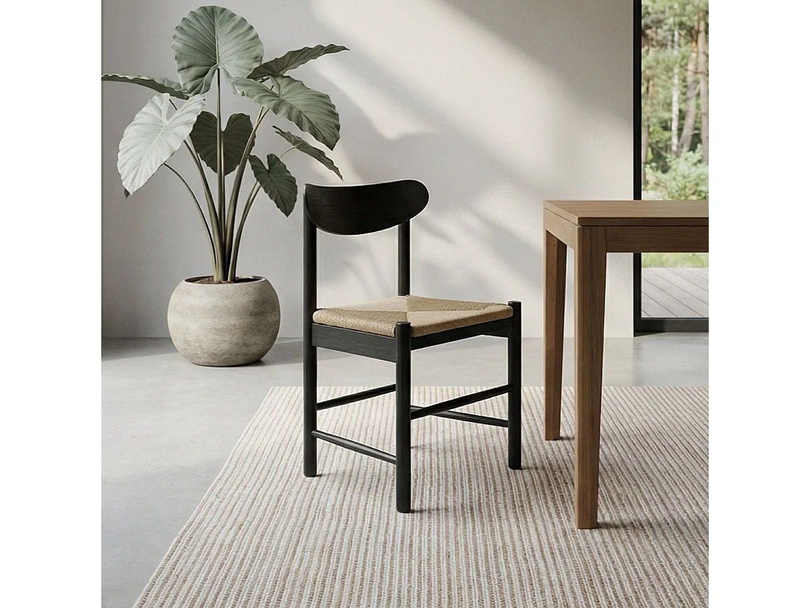 Esszimmerstühle 4er Set Malou - Papiergarn & Massives Eichenholz - Schwarz