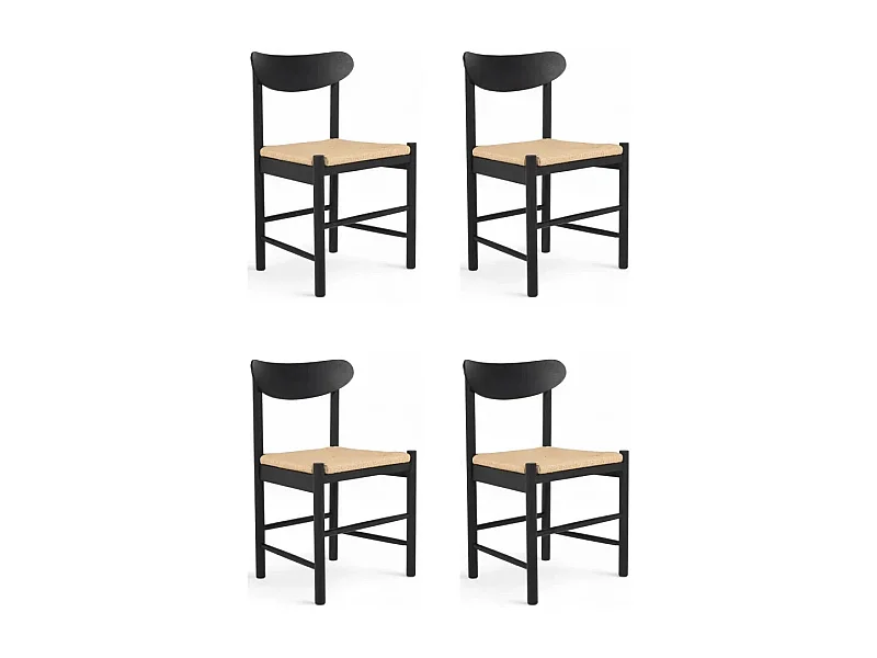 Esszimmerstühle 4er Set Malou - Papiergarn & Massives Eichenholz - Schwarz