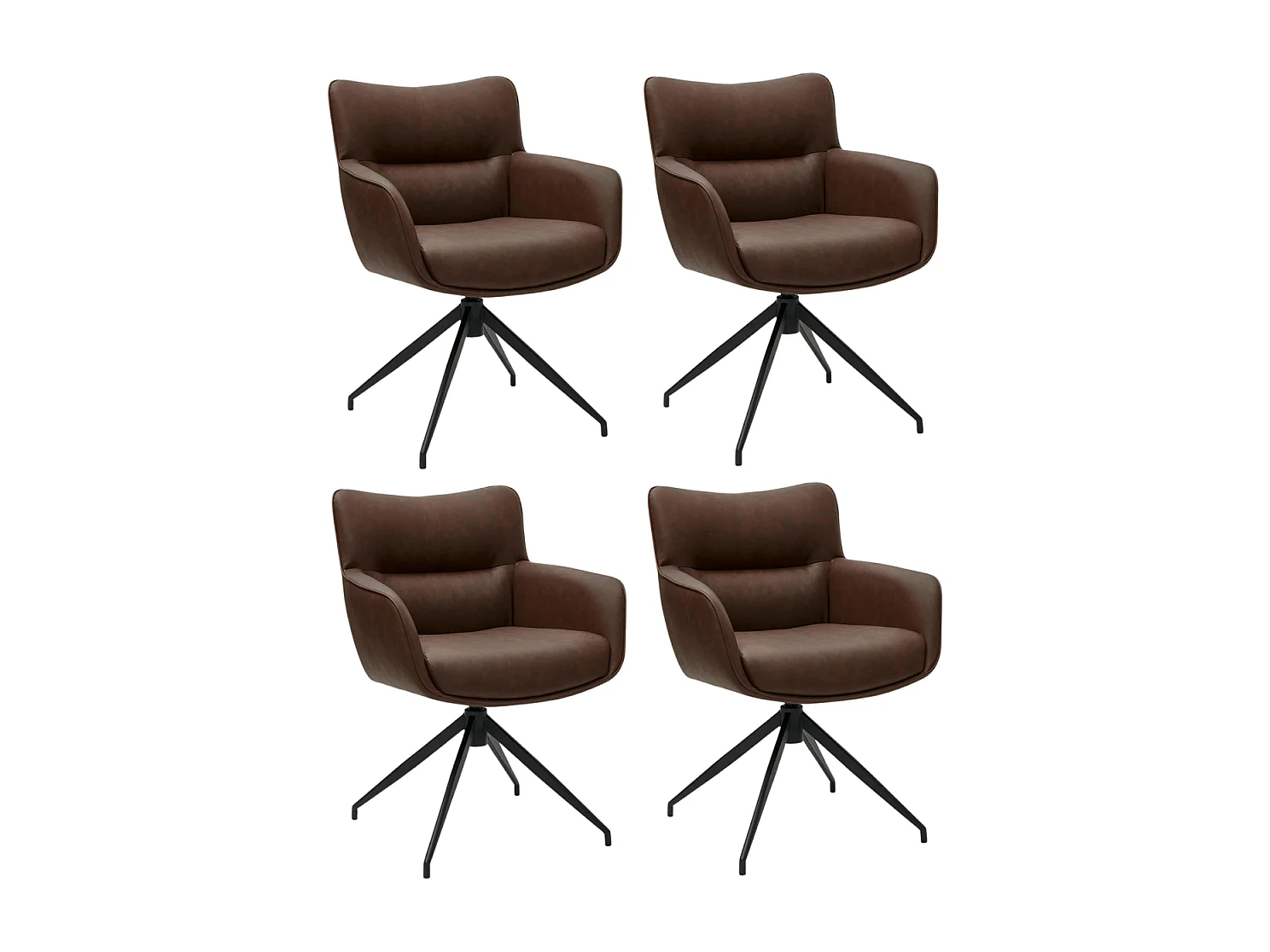 Esszimmerstühle 4er Set Jessica - Kunstleder & Metall - Cognacbraun