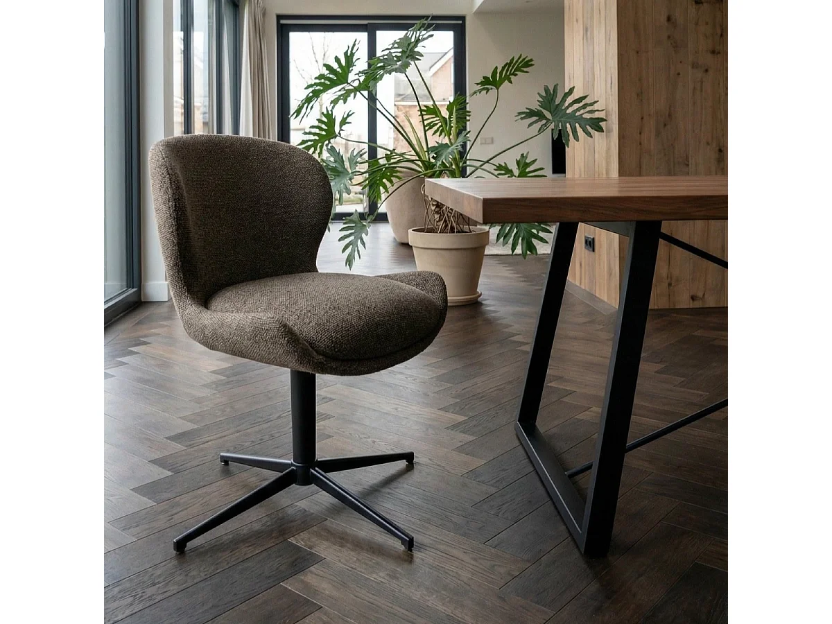 Esszimmerstühle 4er Set Nicklas - Stoff (Bouclé) & Metall - Dunkelbraun