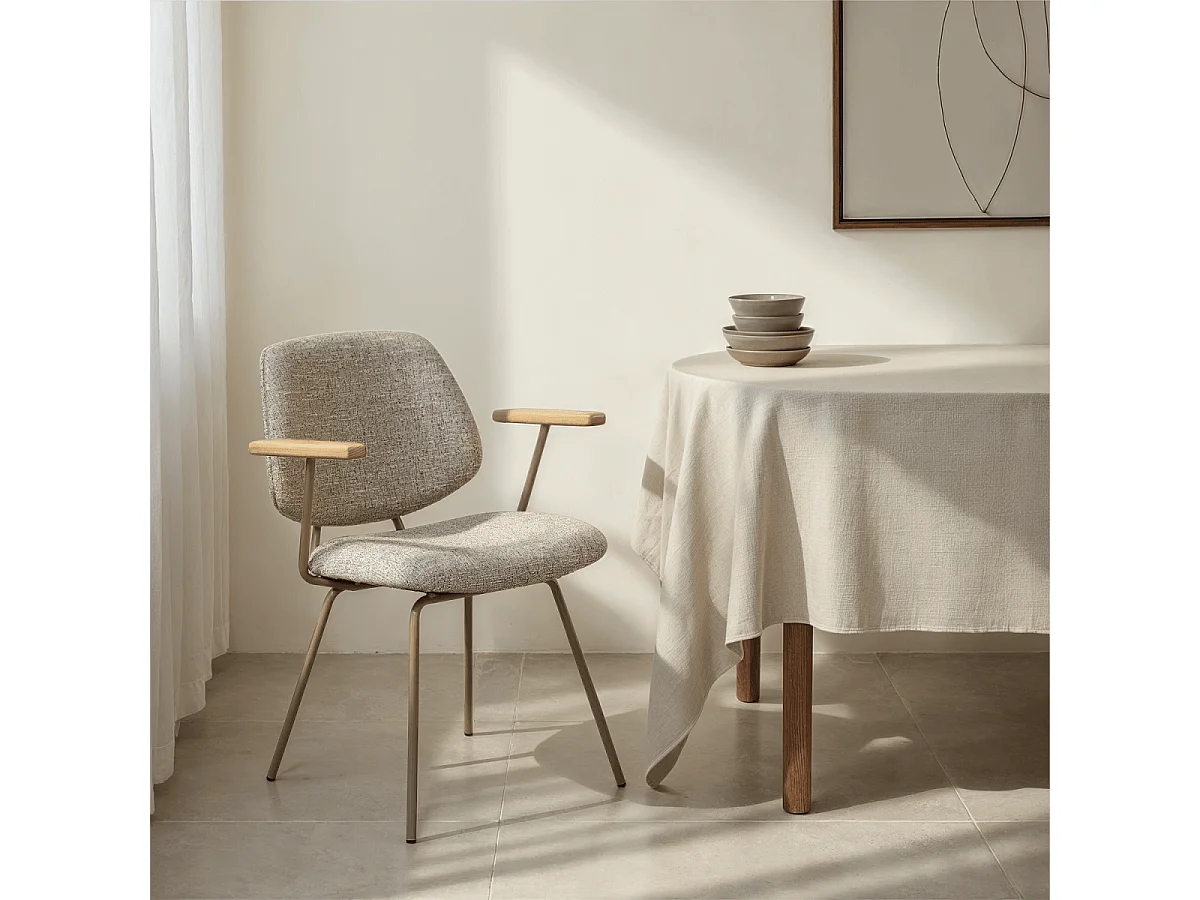 Esszimmerstühle 6er Set Sofia - Stoff (Bouclé) & Metall - Beige