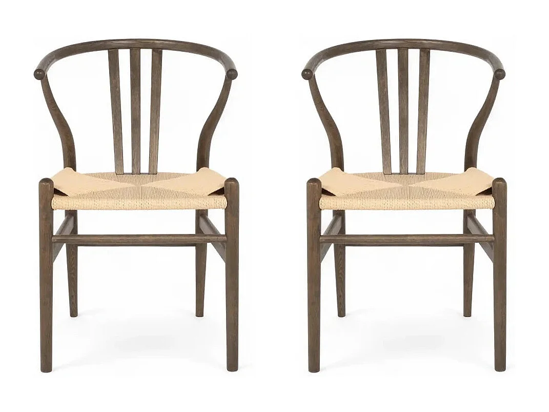 Esszimmerstühle 2er Set Nicoline - Papiergarn & Massives Eichenholz - Räuchereiche