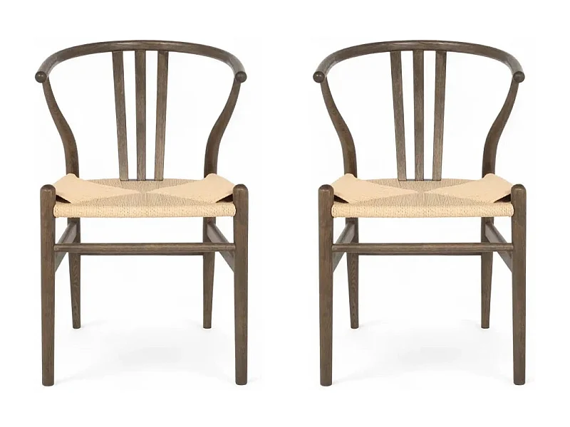 Esszimmerstühle 2er Set Nicoline - Papiergarn & Massives Eichenholz - Räuchereiche