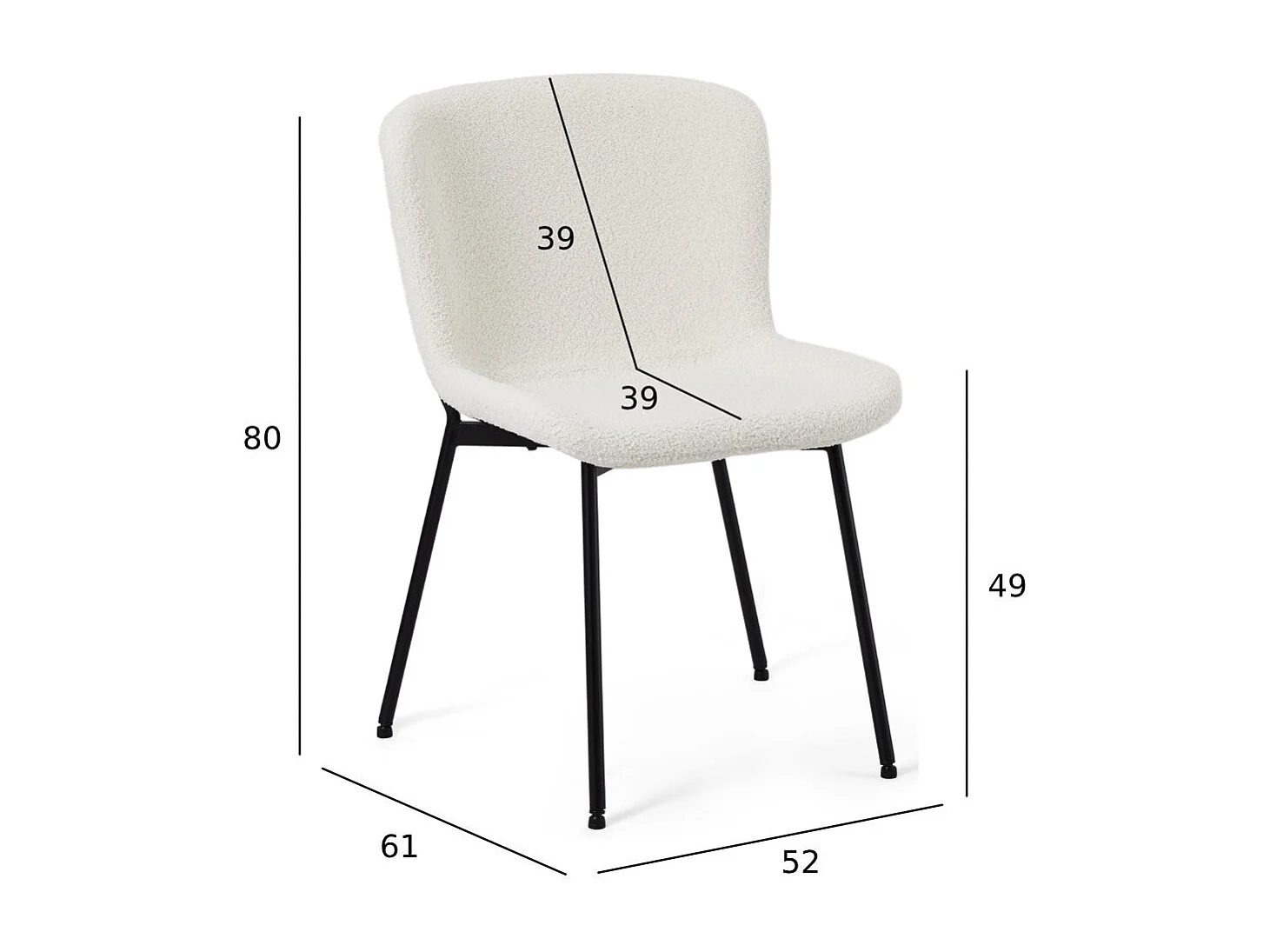Esszimmerstühle 4er Set Teddy - Stoff (Bouclé) & Metall - Cremeweiß