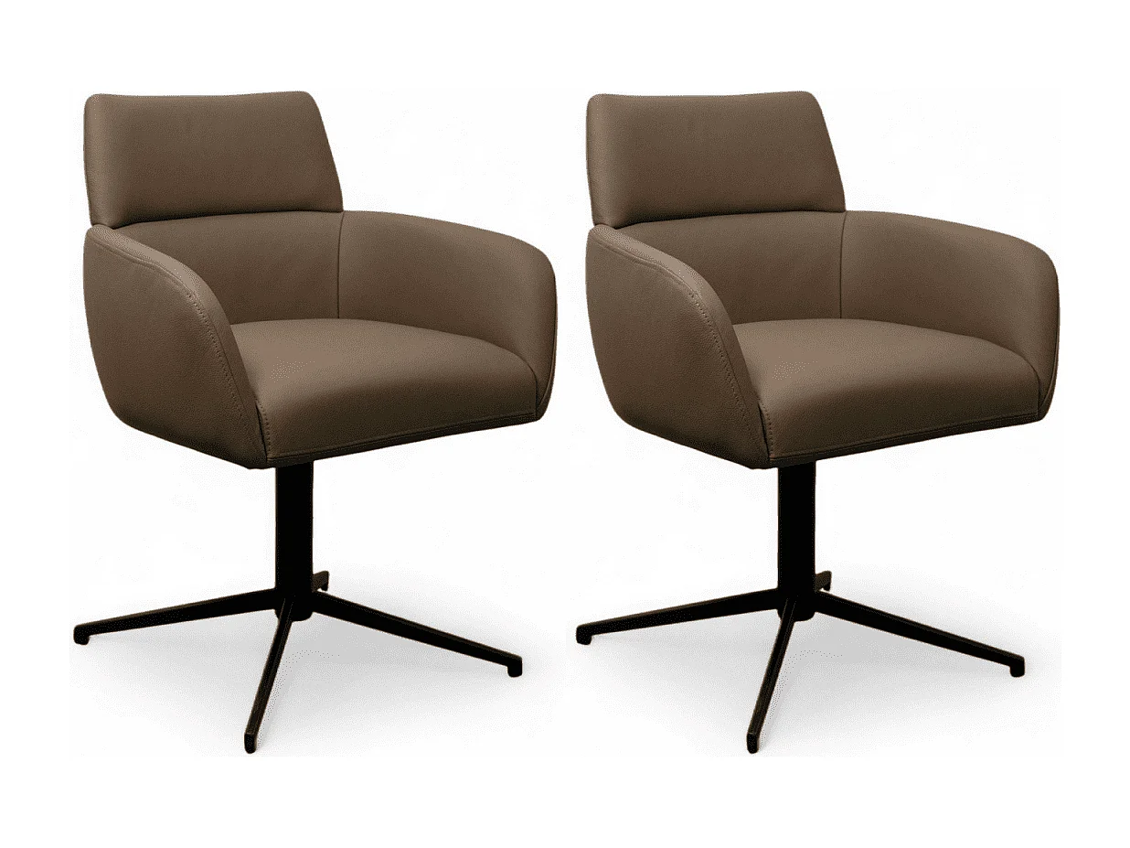 Esszimmerstühle 2er Set Marco - Leder & Metall - Taupe