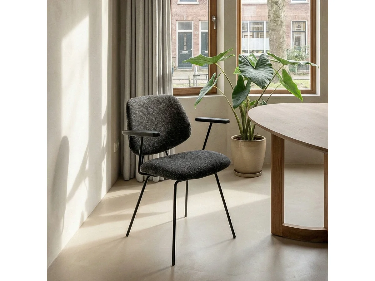 Esszimmerstühle 6er Set Sofia - Stoff (Bouclé) & Metall - Schwarz
