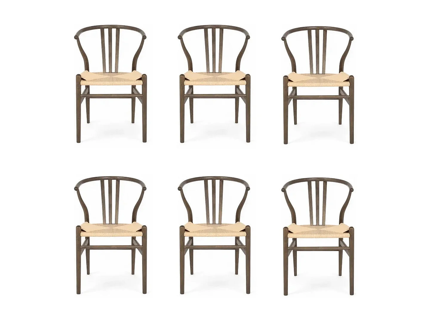 Esszimmerstühle 6er Set Nicoline - Papiergarn & Massives Eichenholz - Räuchereiche
