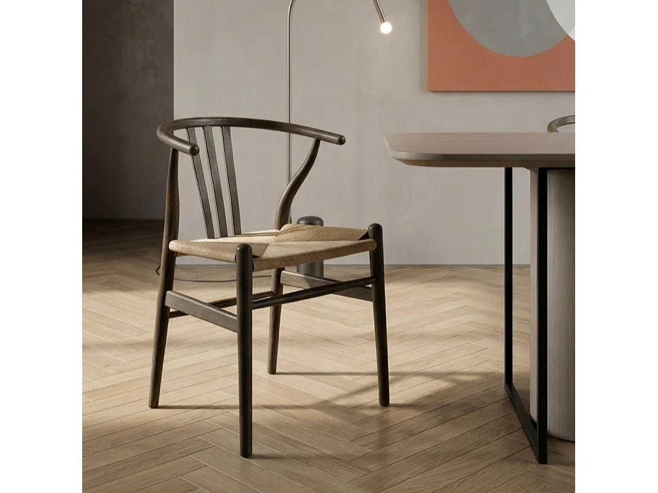 Esszimmerstühle 6er Set Nicoline - Papiergarn & Massives Eichenholz - Räuchereiche