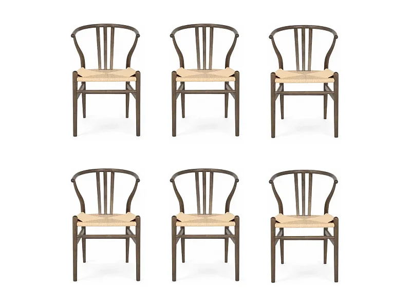 Esszimmerstühle 6er Set Nicoline - Papiergarn & Massives Eichenholz - Räuchereiche