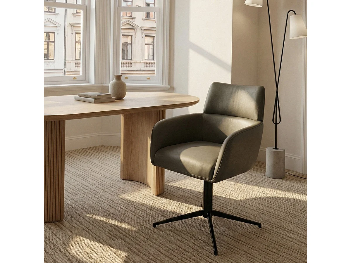 Esszimmerstühle 2er Set Marco - Leder & Metall - Olivgrün